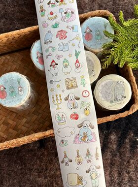 道格原创分装|冬日圣诞雪人斑点狗贴纸小狗日付数字胶带手帐装饰