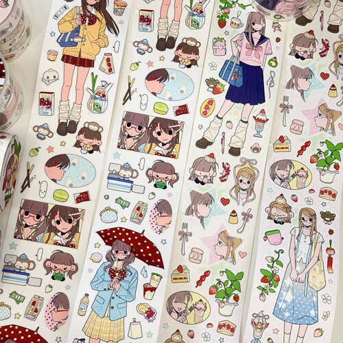 午睡机器狗贴纸卷分装水底人原创可爱日系女孩草莓季手帐拼贴贴纸