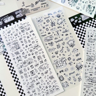 国产原创黑白涂鸦贴纸
