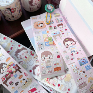 春春山山原创一只兔手帐分装手绘可爱少女草莓蛋糕切膜贴纸装饰