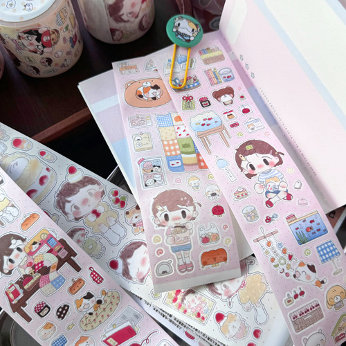 春春山山原创一只兔手帐分装手绘可爱少女草莓蛋糕切膜贴纸装饰