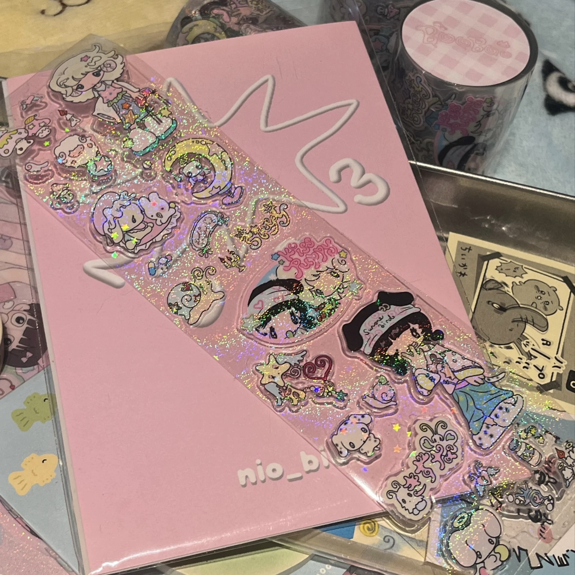 [分装]鸟鸟一梦境晚安女孩切膜贴纸卷流沙星闪膜人物贴纸5m卷