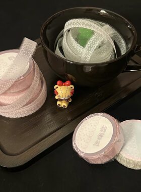 littlemino分装异形闪砂镂空蕾丝白粉手帐拉条拼贴四叶草盐系胶带