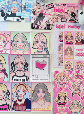 国产原创芭比海莉大头贴咕卡贴纸少女甜亚人物手帐ipad装饰贴画