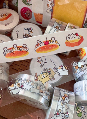 grulu原创胶带卷分装/干杯猫猫啦啦队可爱童趣风手帐胶带