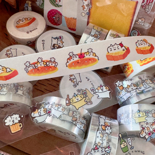 grulu原创胶带卷分装/干杯猫猫啦啦队可爱童趣风手帐胶带