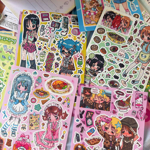 窒息梦魇原创人物y2k女孩贴纸辣子星少女diy装饰日系卡通贴画