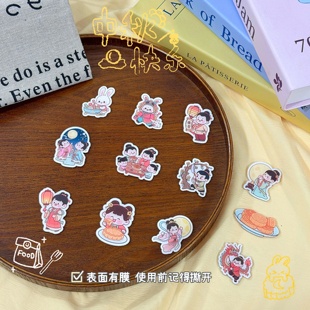 亚克力窗棂剪影捧月萌兔托饼盼归衣饰背包装 原创月满团圆胸针 饰