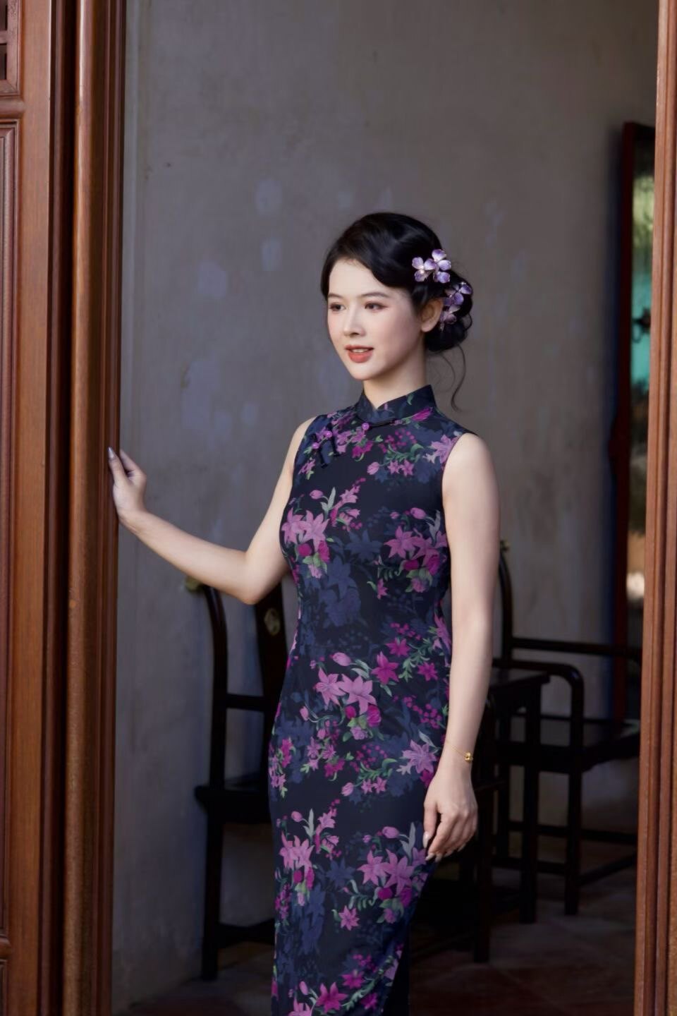 弹力网纱黑色2026年轻新款改良旗袍优雅修身显气质日常夏季连衣裙
