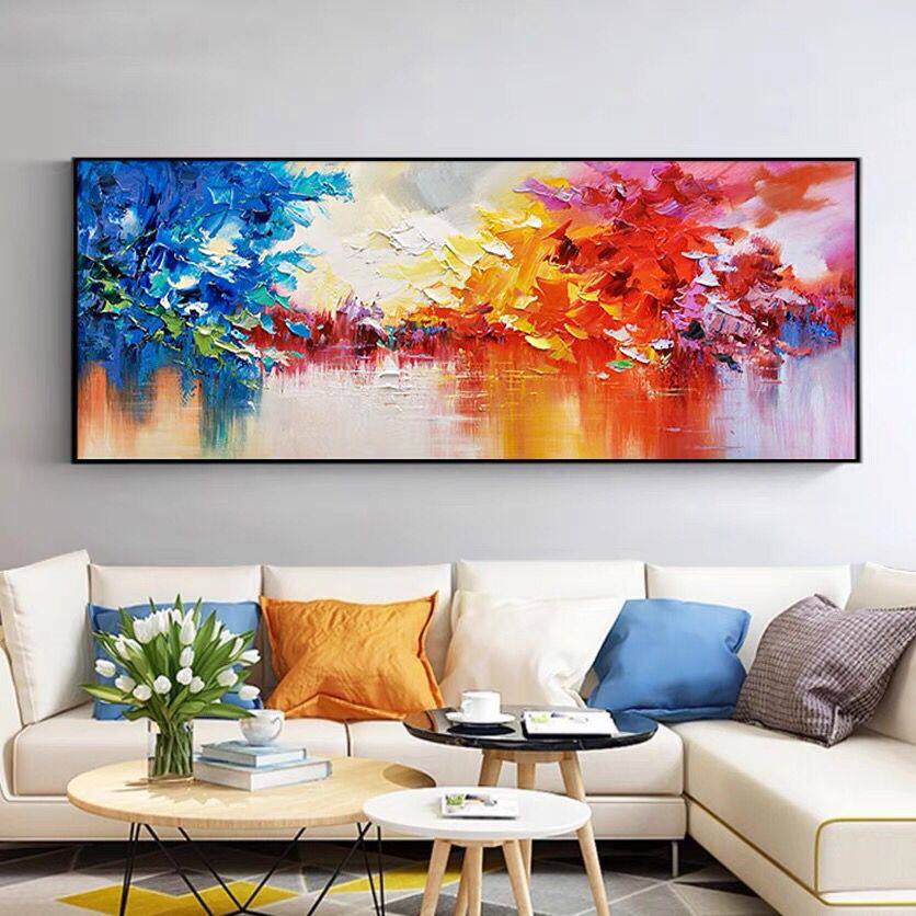 客厅装饰画现代北欧沙发背景墙挂画手绘抽象风景厚油刀画立体壁画