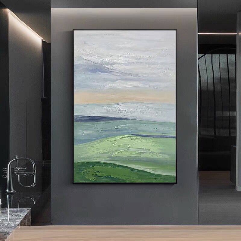 纯手绘油画抽象玄关客厅挂画小清新风景壁画极简厚肌理大幅装饰画
