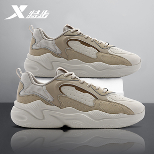 皮面防水休闲老爹运动鞋 官方旗舰正品 潮 网面2025秋冬新款 特步男鞋