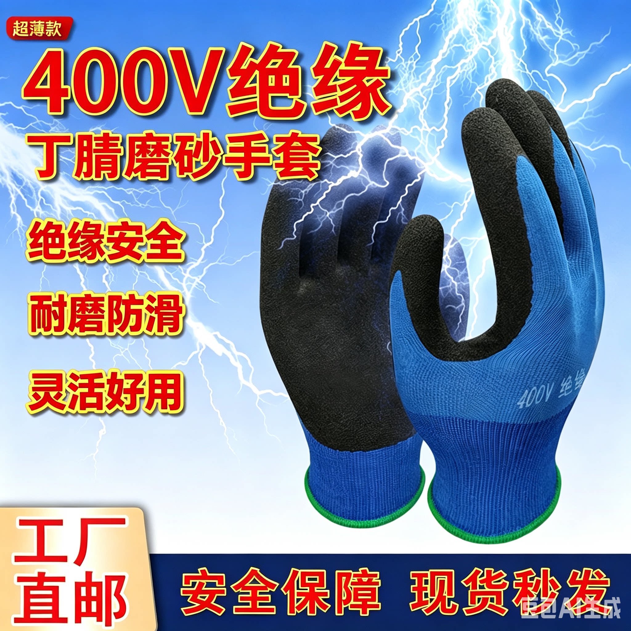 好帮手400V防静电绝缘手套18针透气丁腈涂层电工防滑耐磨工作手套