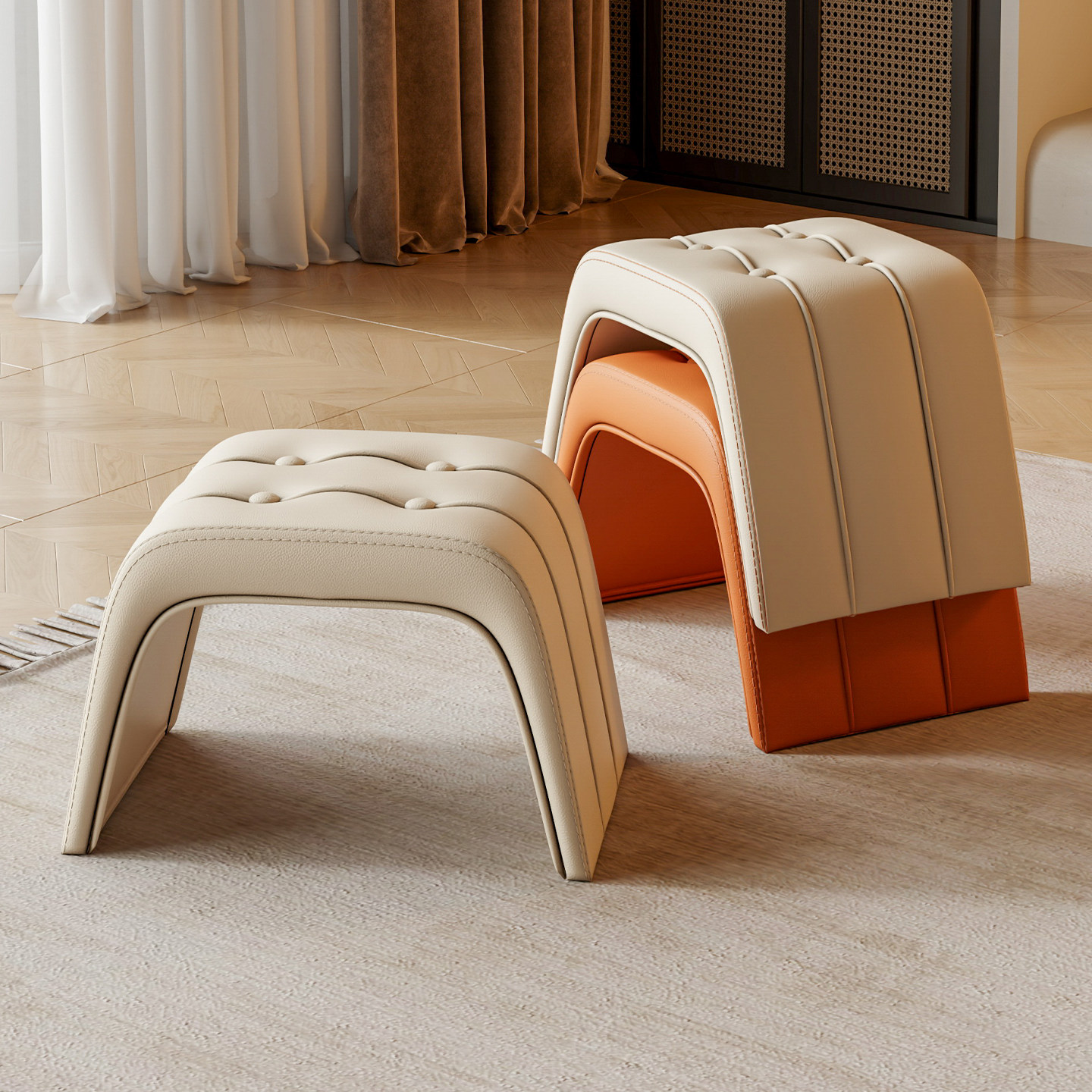 家用脚踏凳门口换鞋凳客厅矮凳高级感沙发凳简约小凳子卧室化妆凳