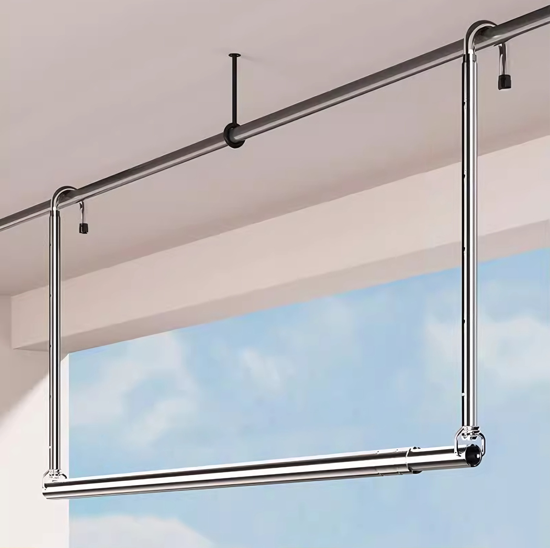 晾衣架家用阳台伸缩晾衣杆升降凉衣捍吊挂不锈钢免打孔晒被子神器