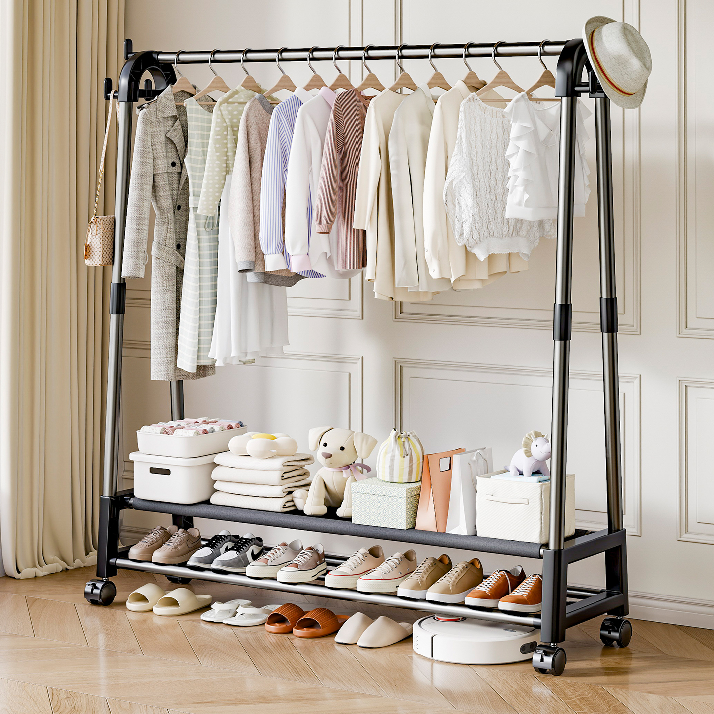 落地双杆晾衣架可移动多功能