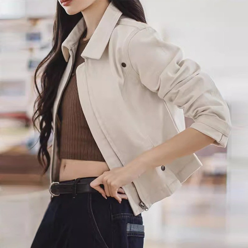 马登巴恩风白色收腰夹克小个子老钱风工装外套Vintage上衣春秋女