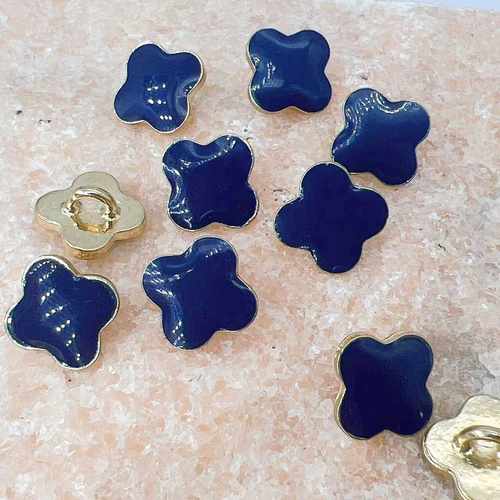 高档小香风四叶草手缝扣金属衬衫小扣子衣服扣子纽扣滴胶藏蓝色