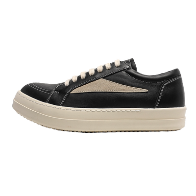 RO鞋男2025新款暗黑倒三角黑白拼接低帮板鞋真皮厚底增高休闲鞋男