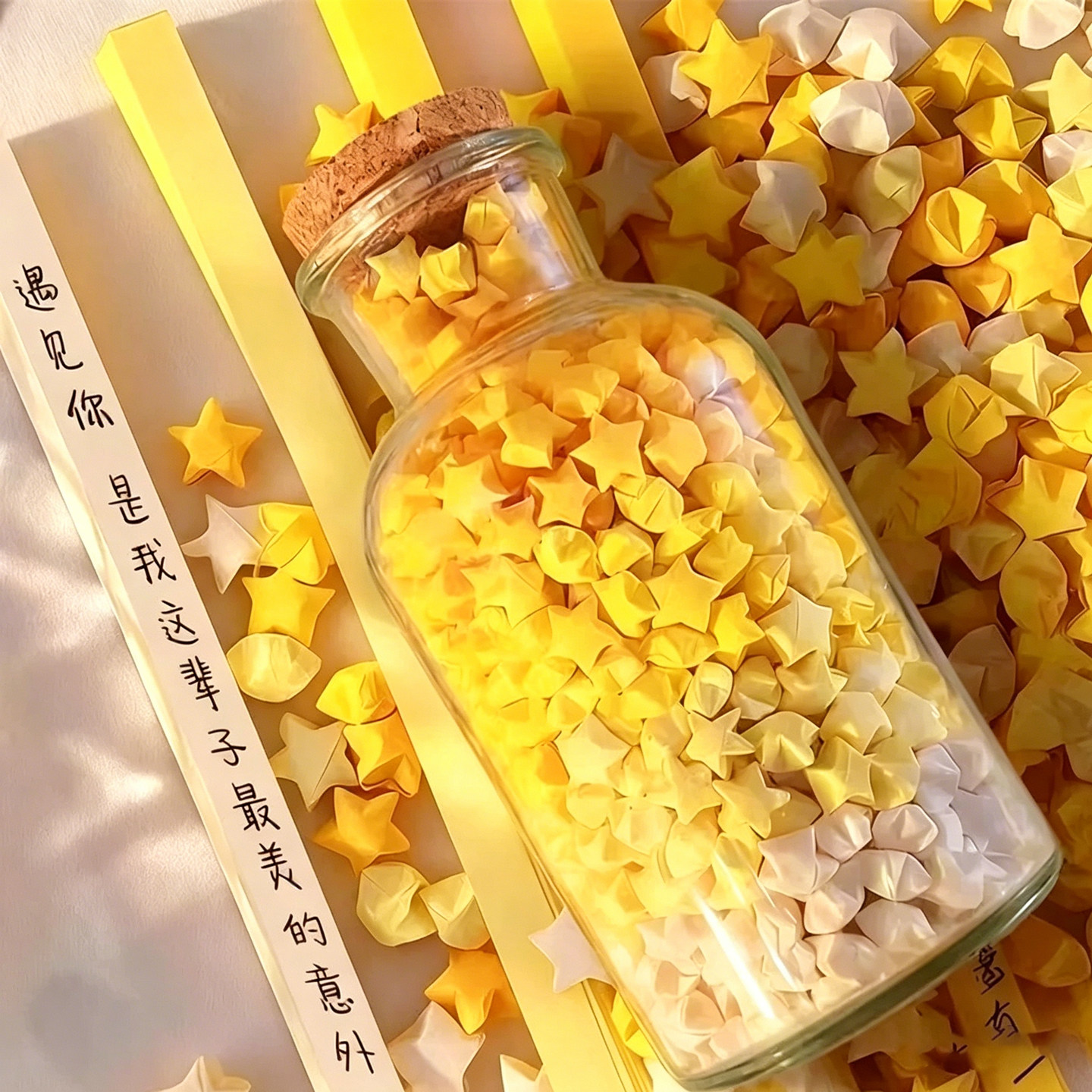 星星折纸许愿瓶玻璃瓶渐变黄纸条diy幸运漂流罐子520礼物送男朋友