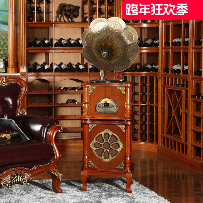 正品带低音炮纯手工雕刻实木留声机L-10 黑胶唱片机 电唱机 蓝牙