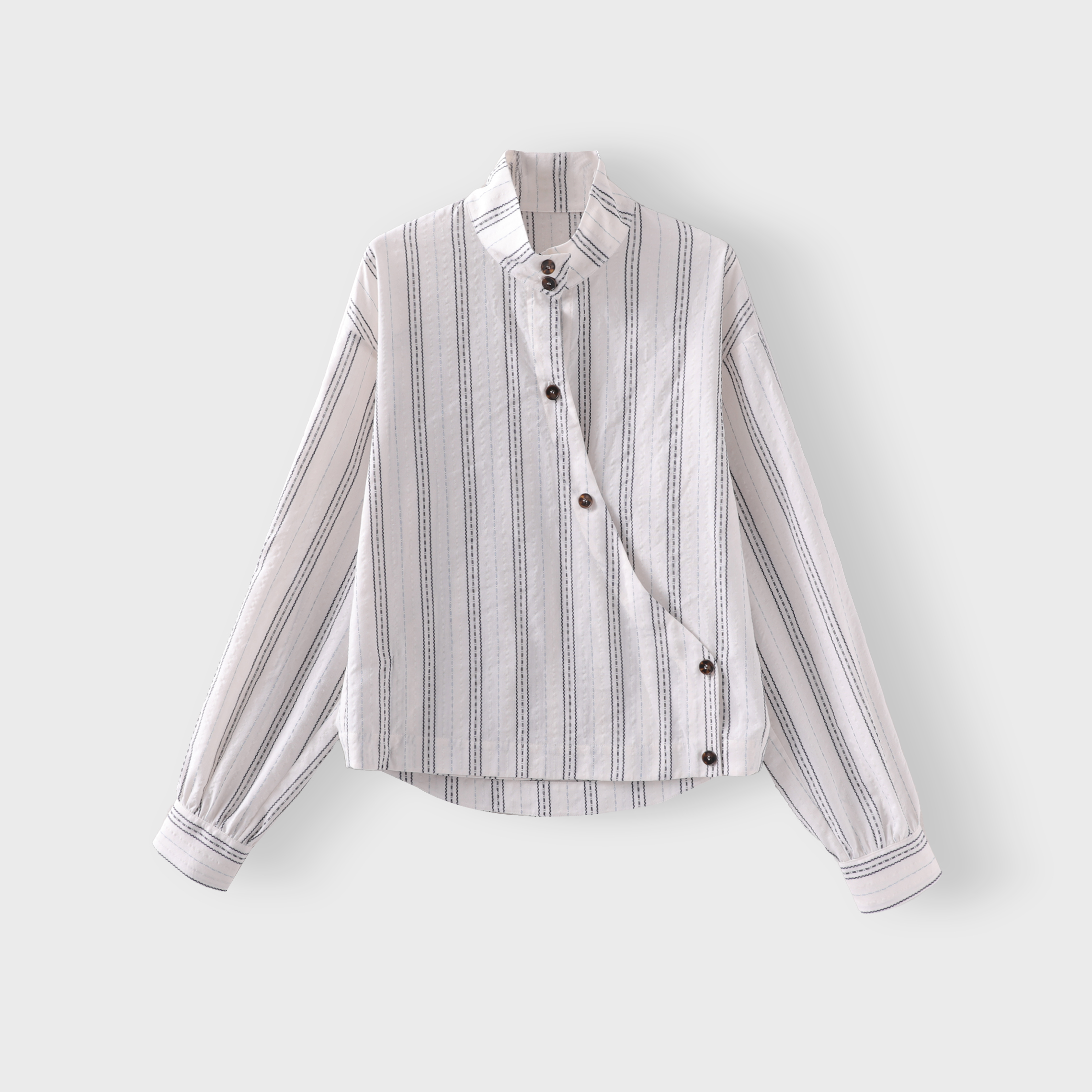 67508【BC订单】设计感条纹高级立领斜襟长袖衬衣