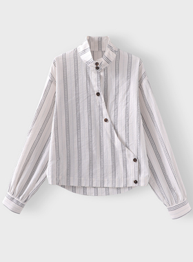 67508【BC订单】设计感条纹高级立领斜襟长袖衬衣