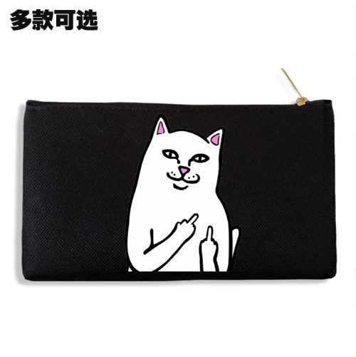贱猫比中指国王竖中指猫咪圣母耶稣笔袋零钱手机包收纳袋手拿包