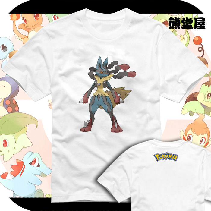 口袋妖怪mega进化超强路卡利欧里奥鲁直筒纯棉半短袖t恤衫上衣服