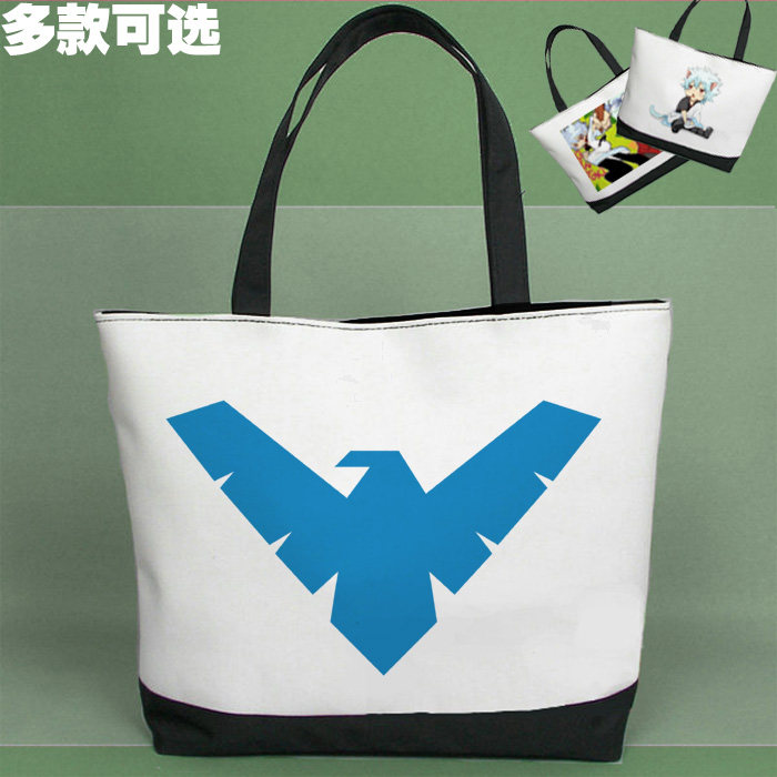 蝙蝠侠logo标志符号夜翼帆布包单肩大包黑白包手提袋子