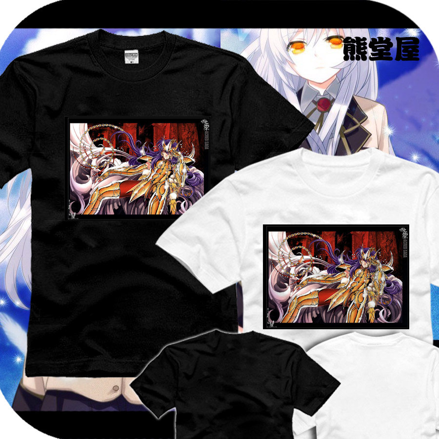 圣斗士星天蝎座米罗黄金圣斗士直筒圆领全纯棉半短袖t恤衫上衣服