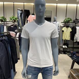 套头简约上衣 T恤白色宽松休闲百搭纯棉夏季 男士 V领短袖