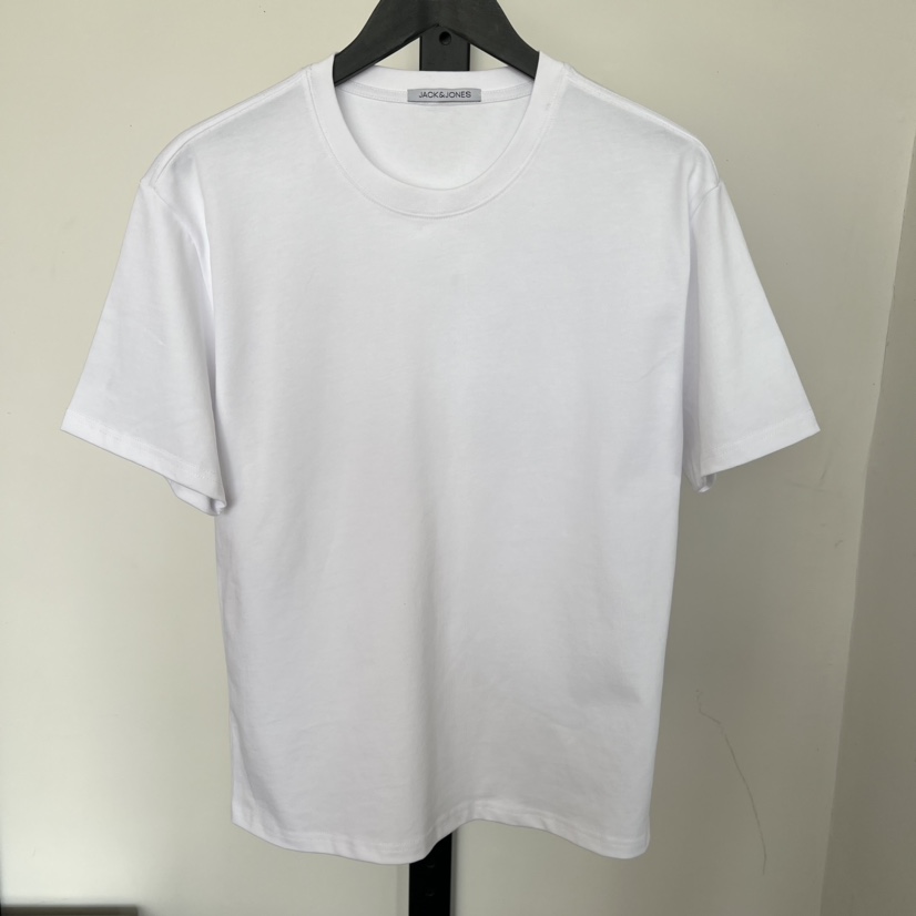 JJ男装夏季重磅纯棉圆领宽松落肩袖简约纯色百搭舒适休闲短袖T恤