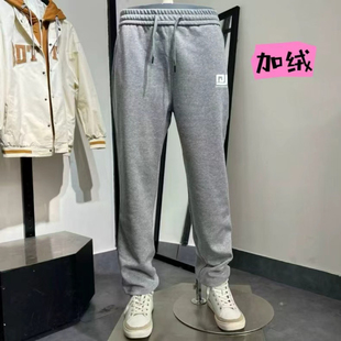 jj男士秋冬印花加绒加厚保暖运动休闲宽松平口直筒卫裤长裤