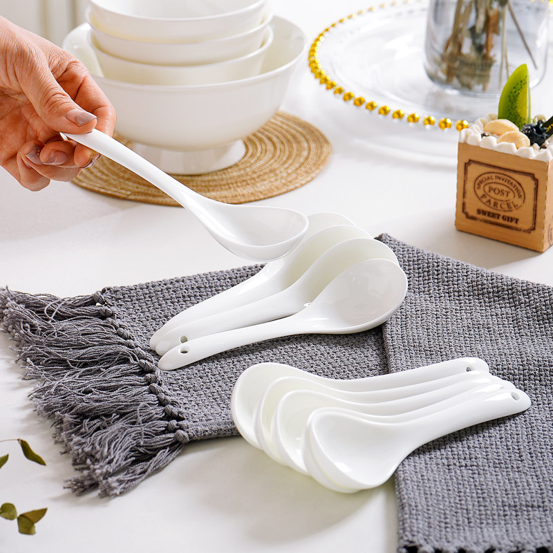 小汤勺骨瓷纯白家用长柄汤匙粥勺