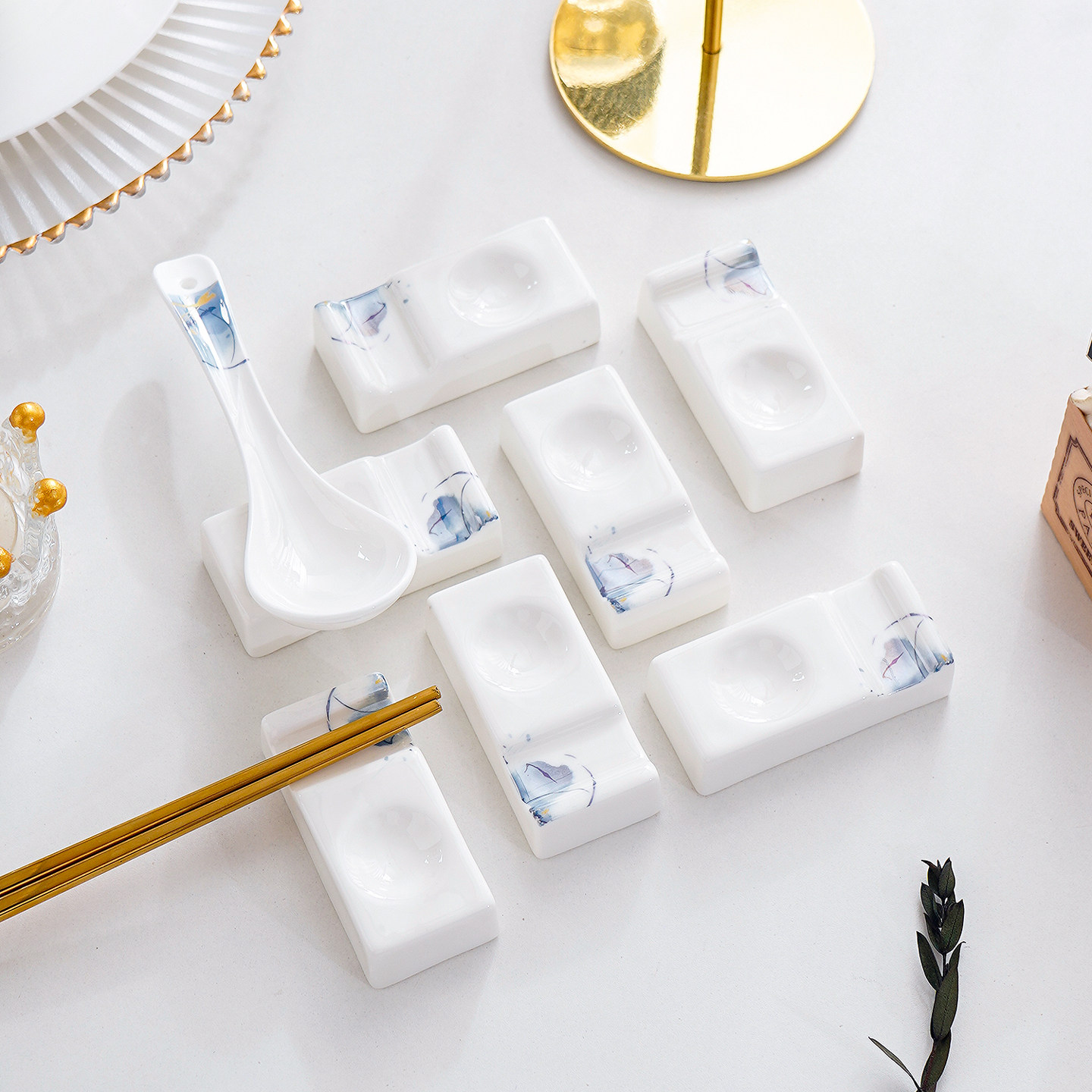 轻奢骨瓷家用筷子架商用勺托筷枕