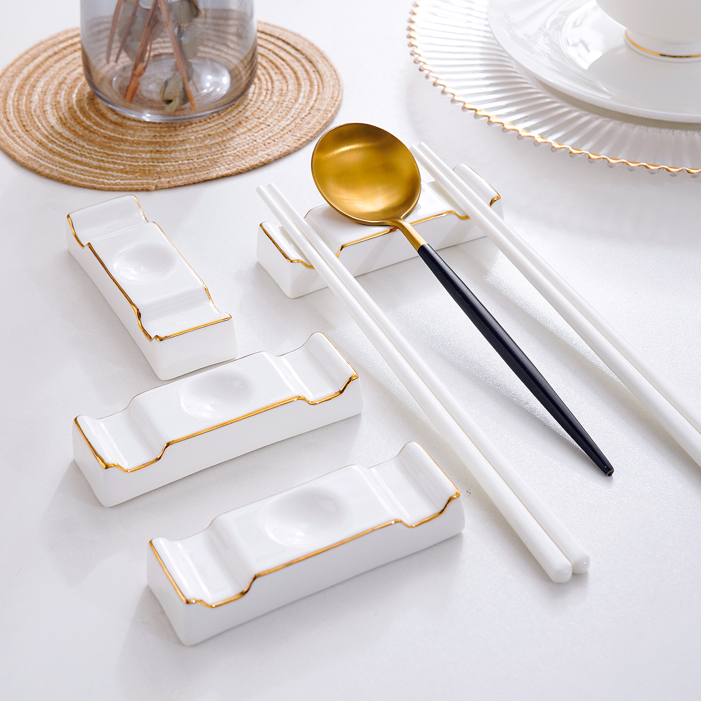 骨瓷家用创意三用筷子架勺子托