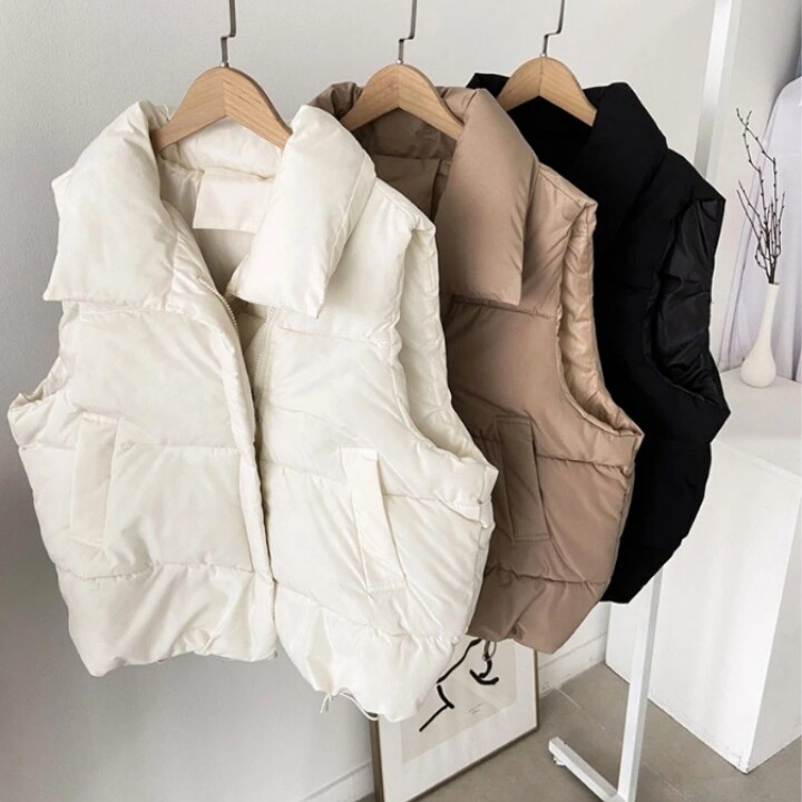 韩版秋冬新款大码斜拉链时尚百搭棉服马甲坎肩chic背心外套马夹女
