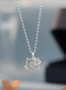 足银S999灵动锆石猫咪项链爆款轻奢气质可爱温柔韩风锁骨链