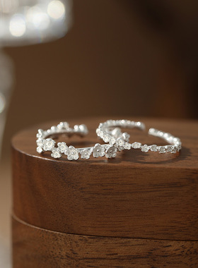 S999足银花朵戒指叠戴韩风轻奢法式高级甜美森系小众手饰代发