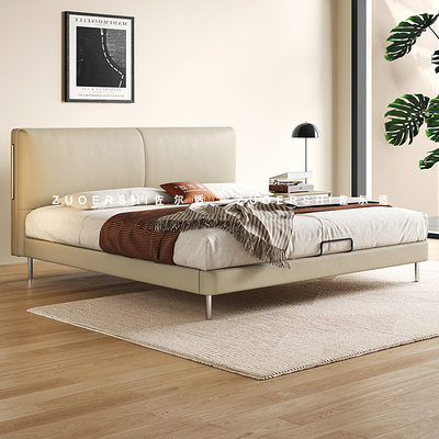 政府补贴佐尔适现代简约主卧室双人床意式极简豆腐块床1.8m真皮床