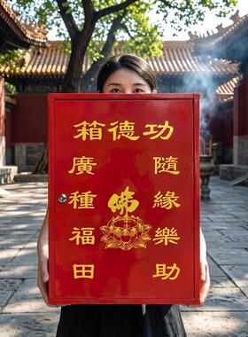 红色不锈钢功德箱带锁定做