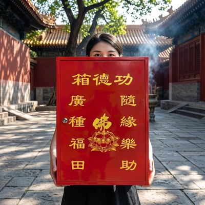 红色不锈钢功德箱带锁定做