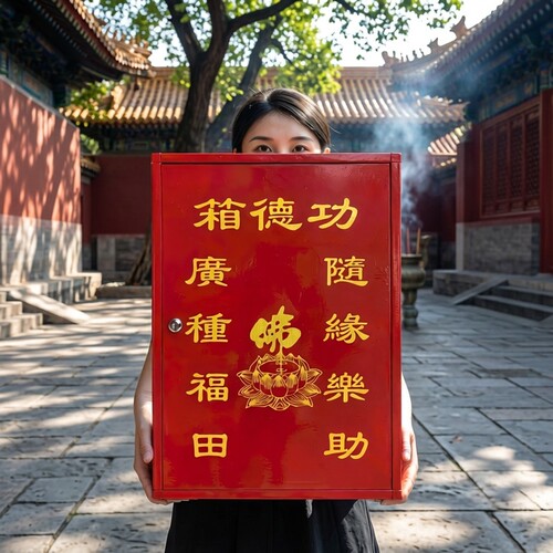 红色不锈钢功德箱带锁定做