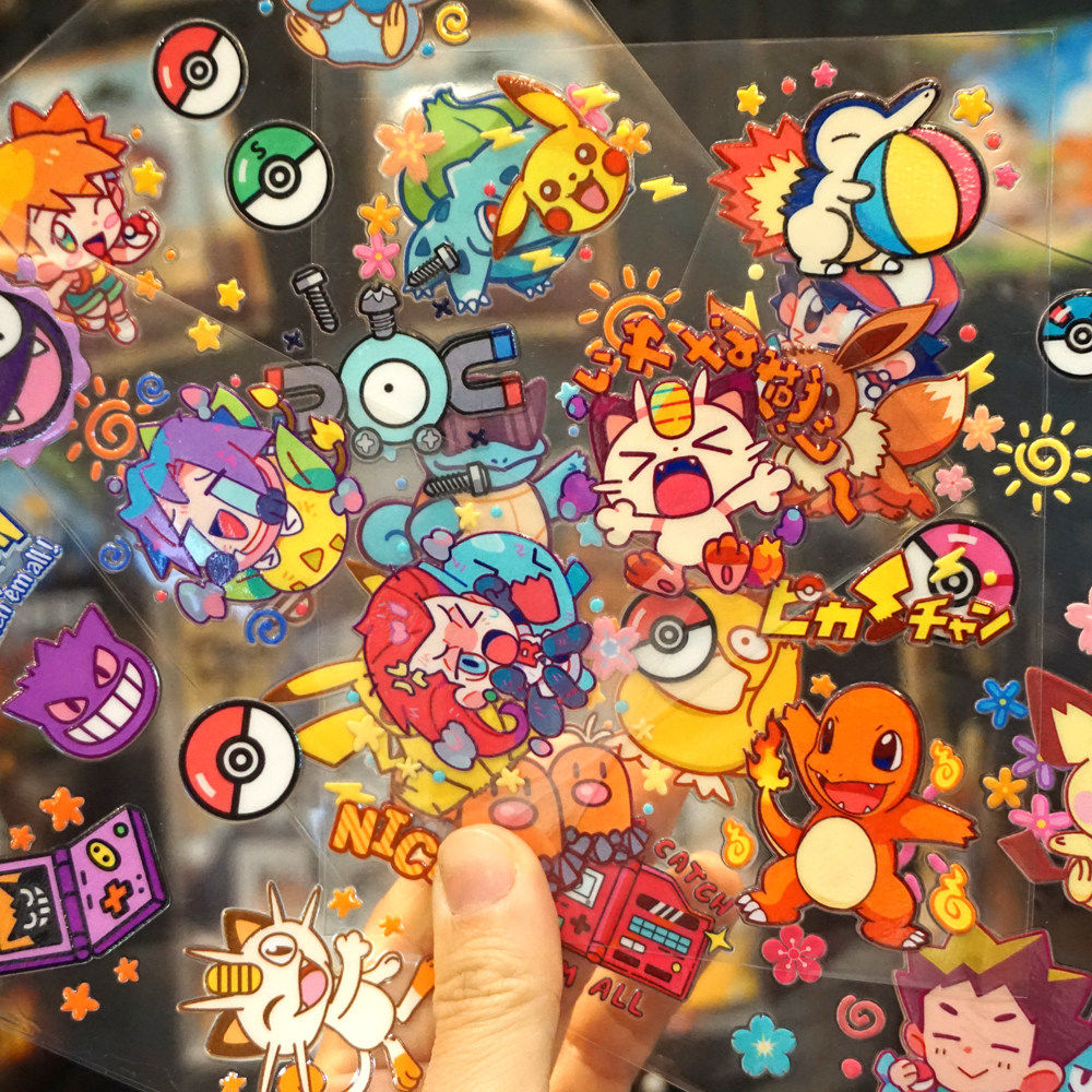 卡通多款宝可梦水晶标贴纸水杯uv转印贴玻璃杯子冰箱金鱼缸贴画
