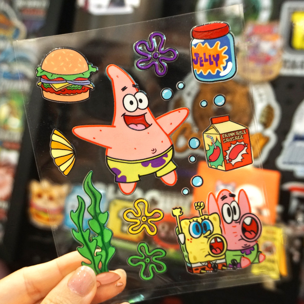 卡通海绵宝宝水晶标贴纸水杯uv转印贴玻璃杯子冰箱金鱼缸贴画