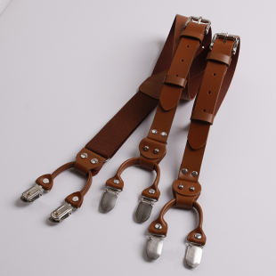 带皮带替换 胖人腰带吊裤 二层牛皮6夹背带夹 2.5厘米宽可调节长度