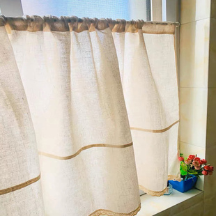 新款法式复古棉麻半截飘窗短窗帘短款半帘小窗户遮光免打孔门帘