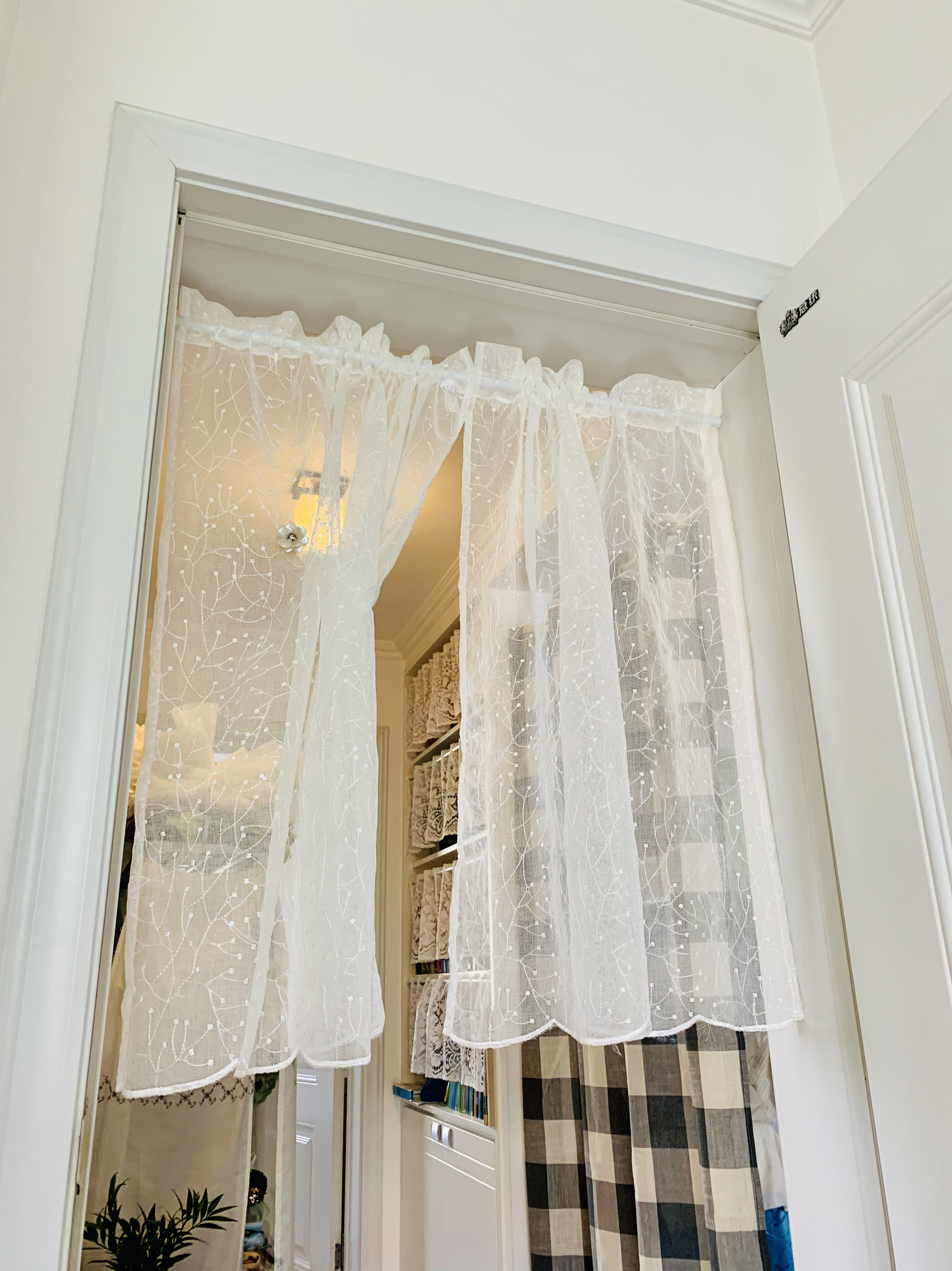 成品刺绣窗帘纱帘白色镂空透光半门帘美式法式轻奢飘窗卧室厨房帘
