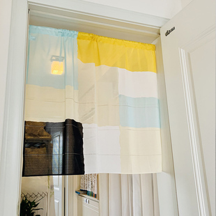 日式时尚彩色格子小窗帘短帘半帘厨房帘子卧室书房门帘儿童房窗纱